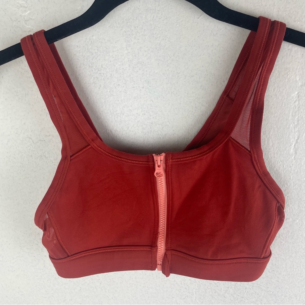 Women's burnt orange Zipper Sports Bra